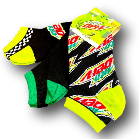 3-Pack Mountain Dew Soda Funny Novelty Low Cut Socks - NWT - Picture 3 of 4